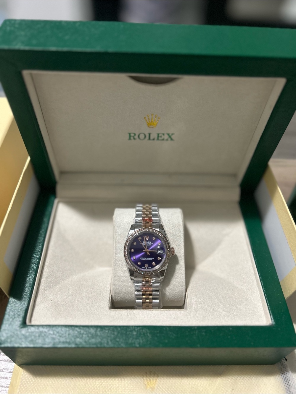 Rolex Watch Women’s Two-Tone 26MM Purple Dial Diamond Hour Markers